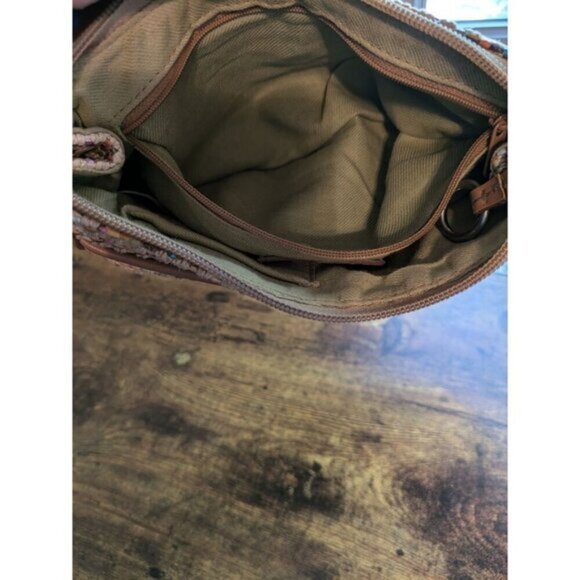 Fossil Woven Jute Shoulder Bag Purse Tan Multicolor Straw Basket Weave Leather - Picture 7 of 12